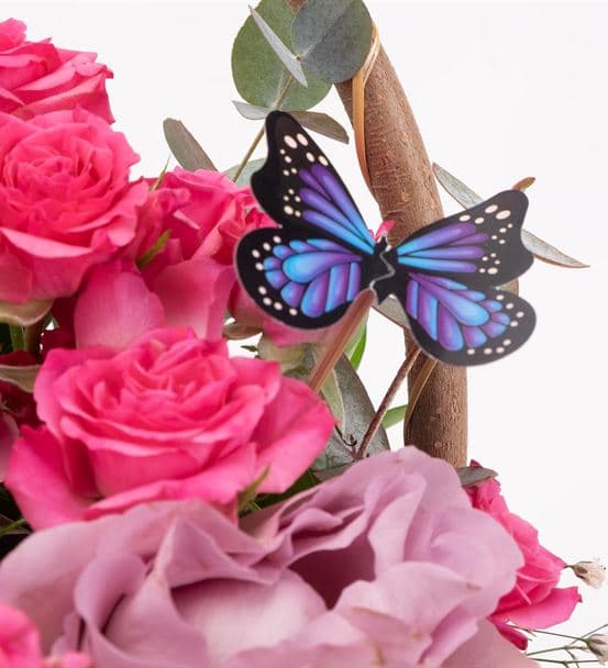 Butterfly's Pink Flower Dance Tasarım Çiçek Sepeti - 3