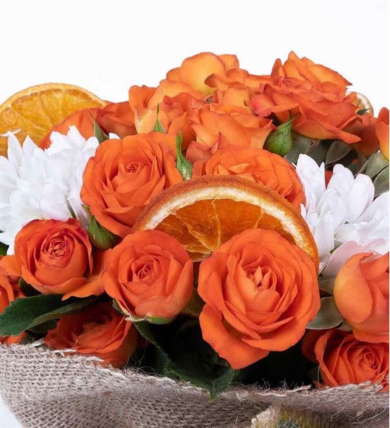 Greta Serisi Fresh Papatyalı Turuncu Gül Buketi - 3