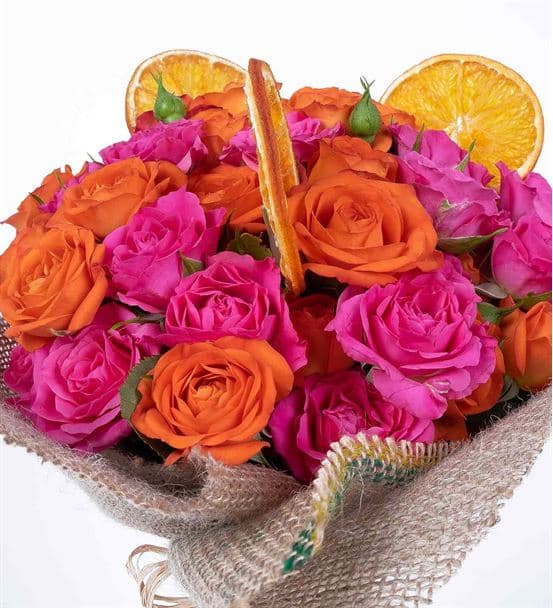 Greta Serisi Turuncu Pembe Çardak Gül Çiçek Buketi - 3