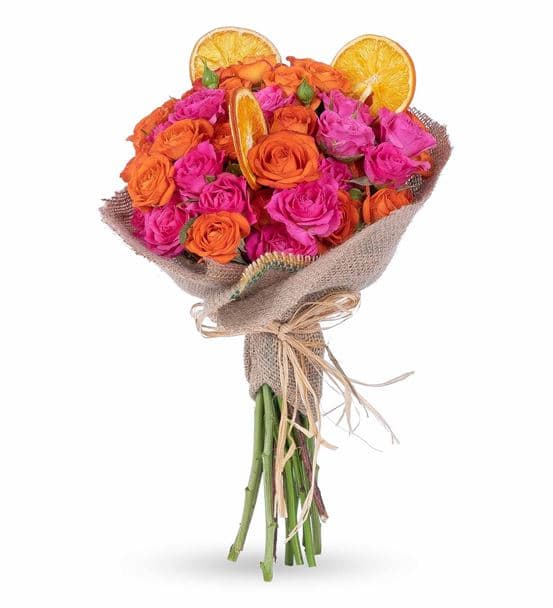 Greta Serisi Turuncu Pembe Çardak Gül Çiçek Buketi