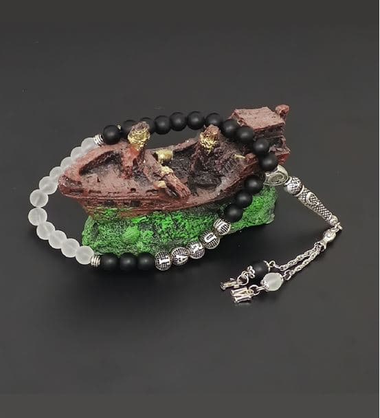 İsimli - Kişiye Özel - Siyah/Beyaz Doğaltaş Tesbih - hover