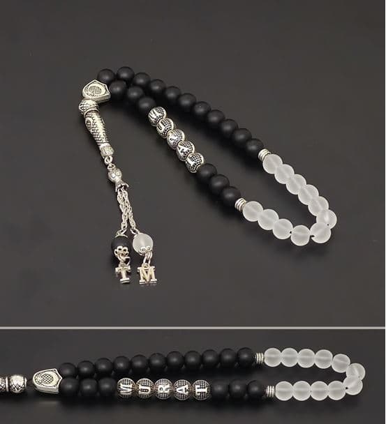 İsimli - Kişiye Özel - Siyah/Beyaz Doğaltaş Tesbih