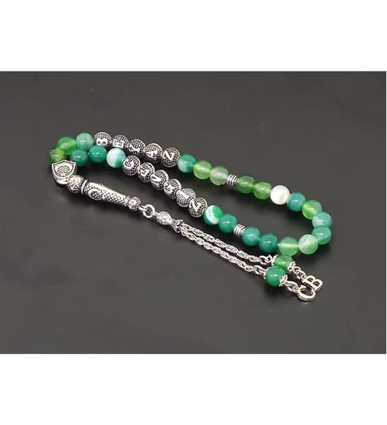 İsimli - Kişiye Özel - Yeşil Akik Doğaltaş Tesbih - hover