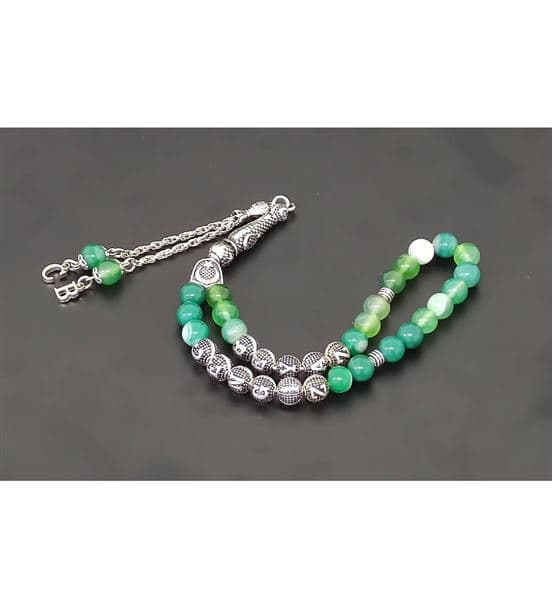 İsimli - Kişiye Özel - Yeşil Akik Doğaltaş Tesbih - 3
