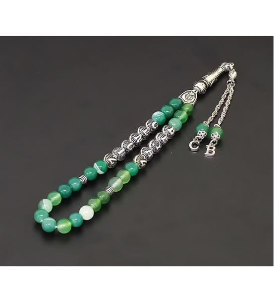 İsimli - Kişiye Özel - Yeşil Akik Doğaltaş Tesbih - 4