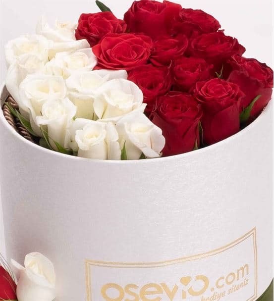 Lorenzo Kutuda 11 Kırmızı 12 Beyaz Gül Aranjmanı - hover