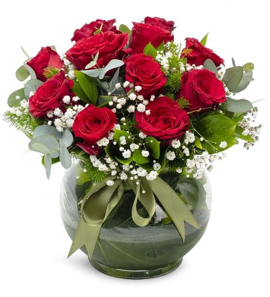 Love Bug Akvaryum Vazoda 11 Kırmızı Güller