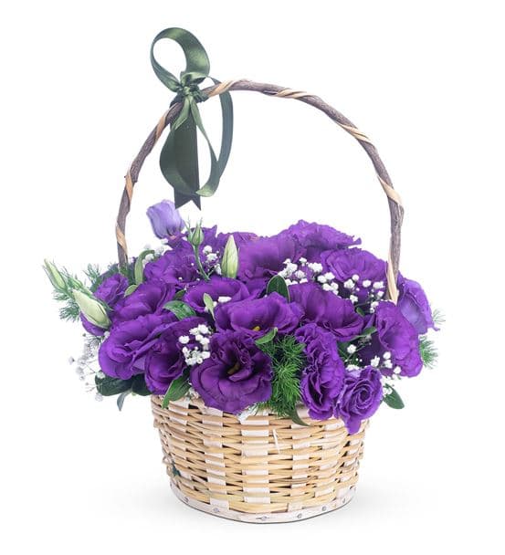 Mor Güzeli Lisyantus Çiçek Sepeti Aranjmanı