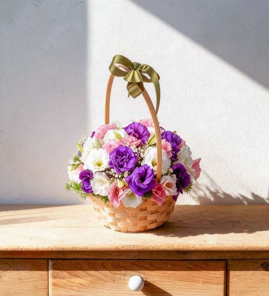 Mutlu Düşler Renkli Lisyantus Çiçek Sepeti - 4