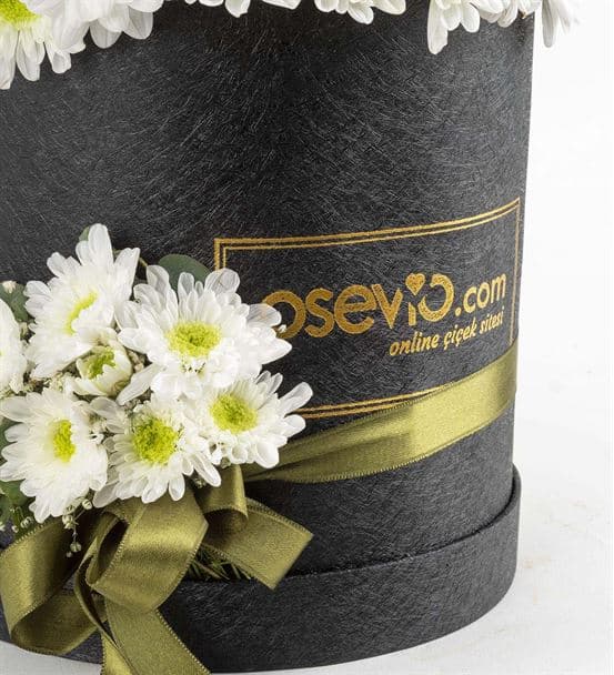 Mutluluk Kutusu Beyaz Papatya Aranjmanı - hover