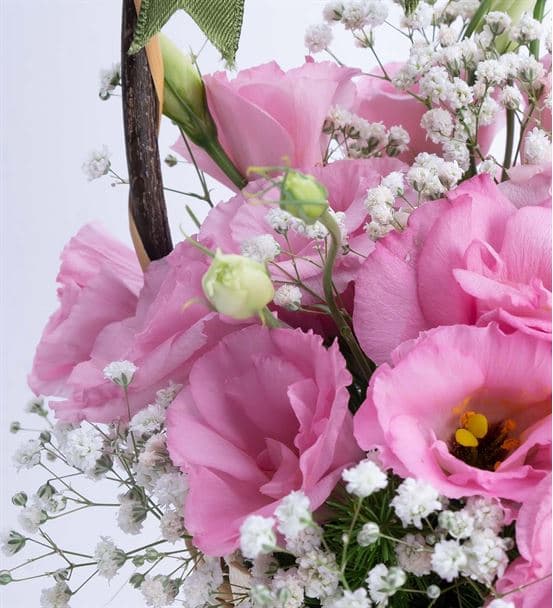 Peri Masalı Pembe Lisyantus Çiçek Sepeti Aranjmanı - 4