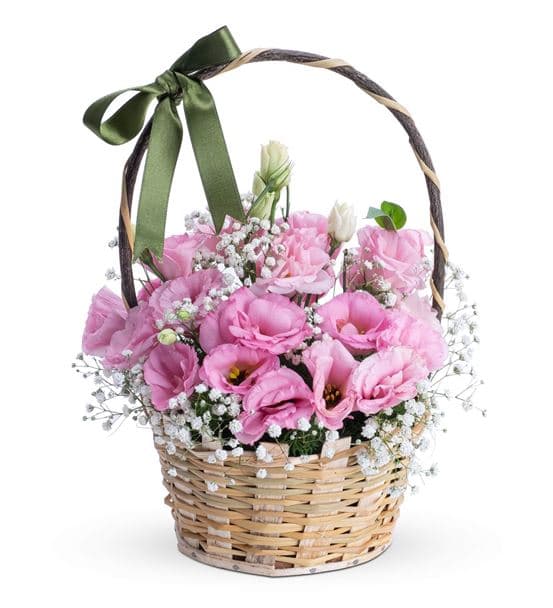 Peri Masalı Pembe Lisyantus Çiçek Sepeti Aranjmanı