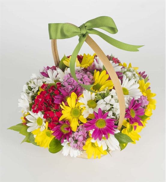 Renkli Papatyalar Çiçek Sepeti - hover