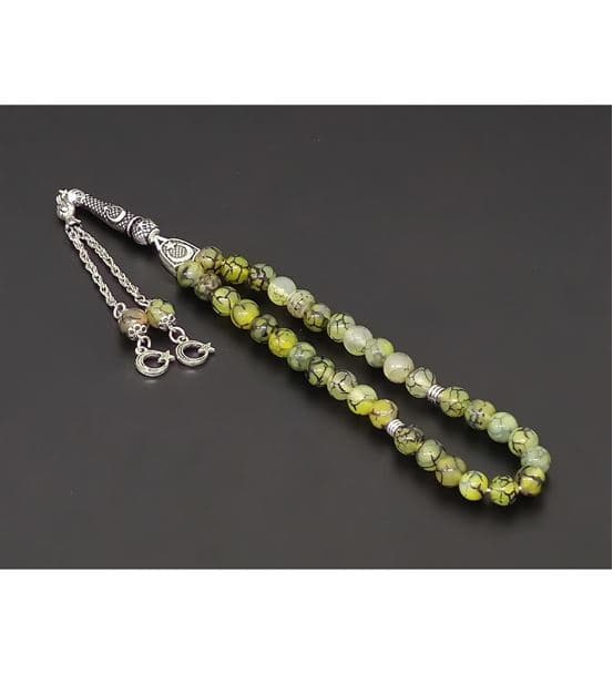 Yeşil - Yosunlu Akik Doğaltaş Tesbih - hover