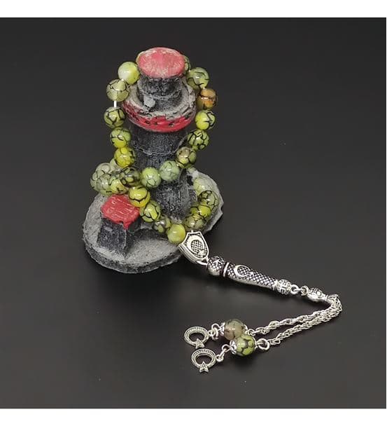 Yeşil - Yosunlu Akik Doğaltaş Tesbih - 3