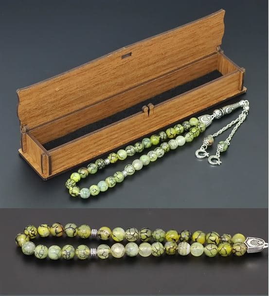 Yeşil - Yosunlu Akik Doğaltaş Tesbih